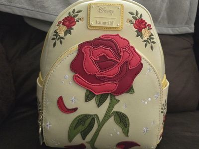 Loungefly Disney Beauty & The Beast Rose Mini Backpack Cream/Yellow Faux Leather New