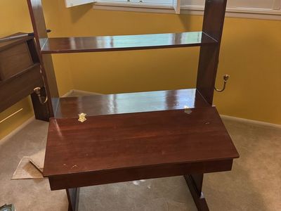 Vintage Wooden Secretary Desk with Hutch and Attached Candle Sconces