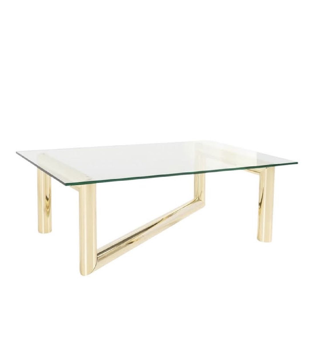 Modern Glass Top Coffee Table with Polished Brass Metal Base