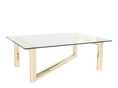 Modern Glass Top Coffee Table with Polished Brass Metal Base