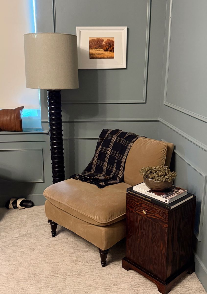 Black accordion floor lamp with oversized drum shade