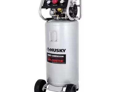 Husky 27 Gal.165 PSI Vertical Electric Oil-Free Quiet Auto/Workshop Air Compressor with Dual Gauges and 2-Quick Couplers