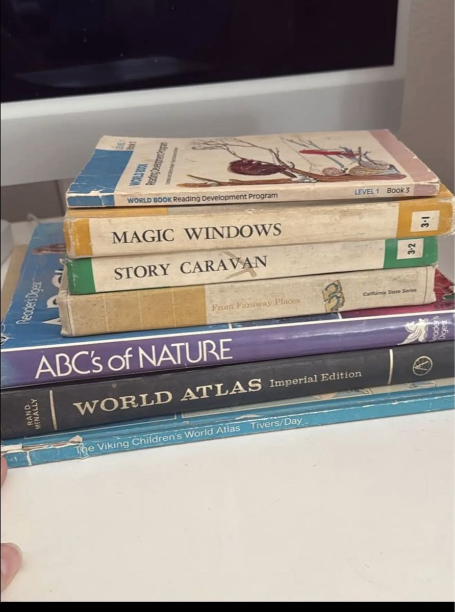 Vintage Children's Books and Atlases Lot (World Book, Magic Windows, ABC's of Nature, Rand McNally World Atlas)