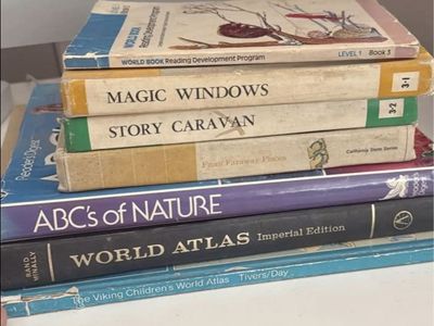 Vintage Children's Books and Atlases Lot (World Book, Magic Windows, ABC's of Nature, Rand McNally World Atlas)