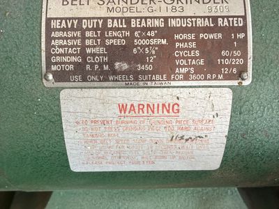 Grizzly G1183 Heavy Duty 1HP Belt Sander-Grinder, 6"x48" Belt, 12" Disc, Industrial Rated