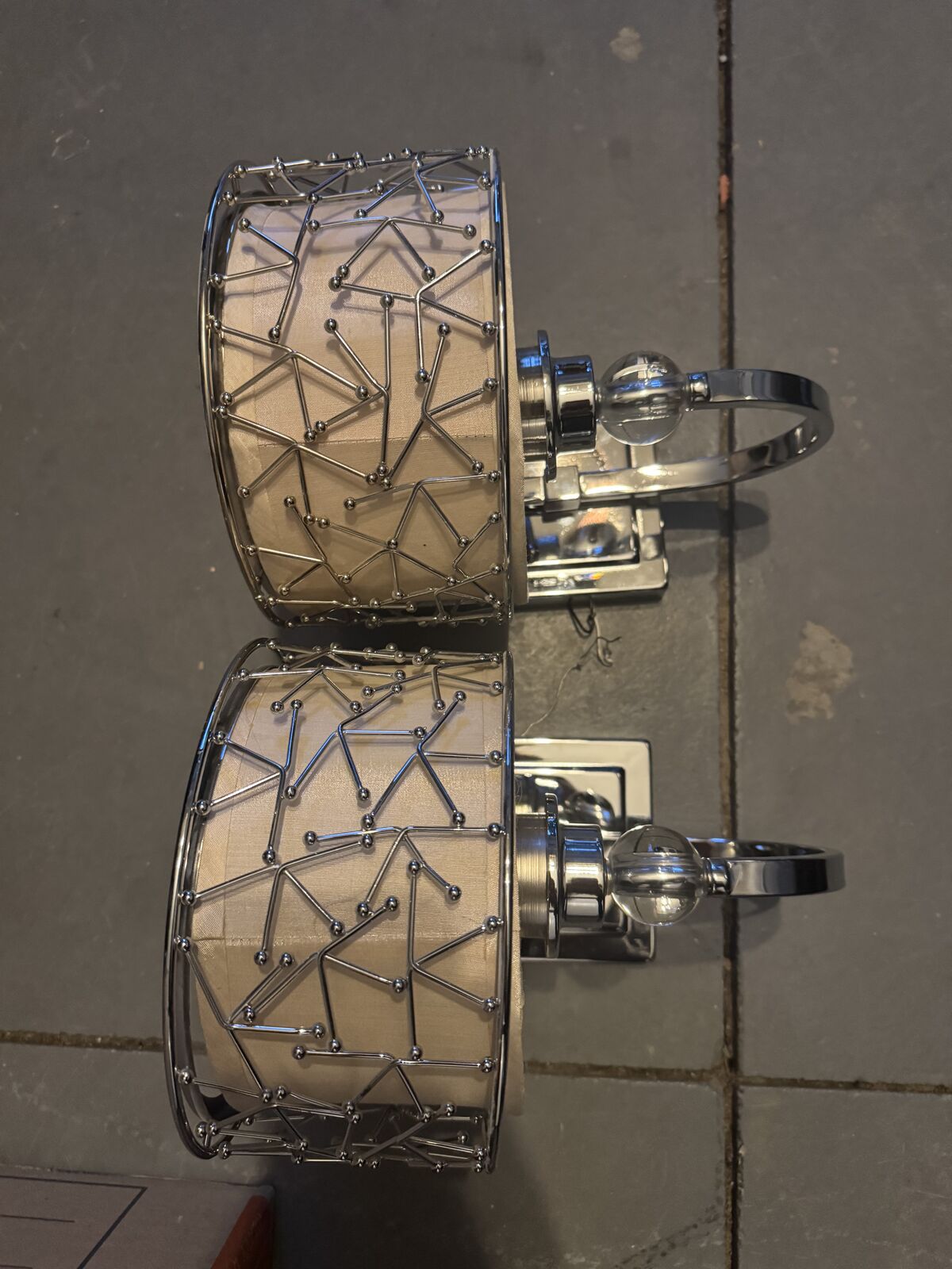 2 Wall Sconces with Designer Drum Shades