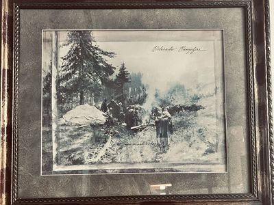 Vintage Framed Colorado Campfire Art Print by Susanne Telage 1939 - Large Rustic Wall Decor
