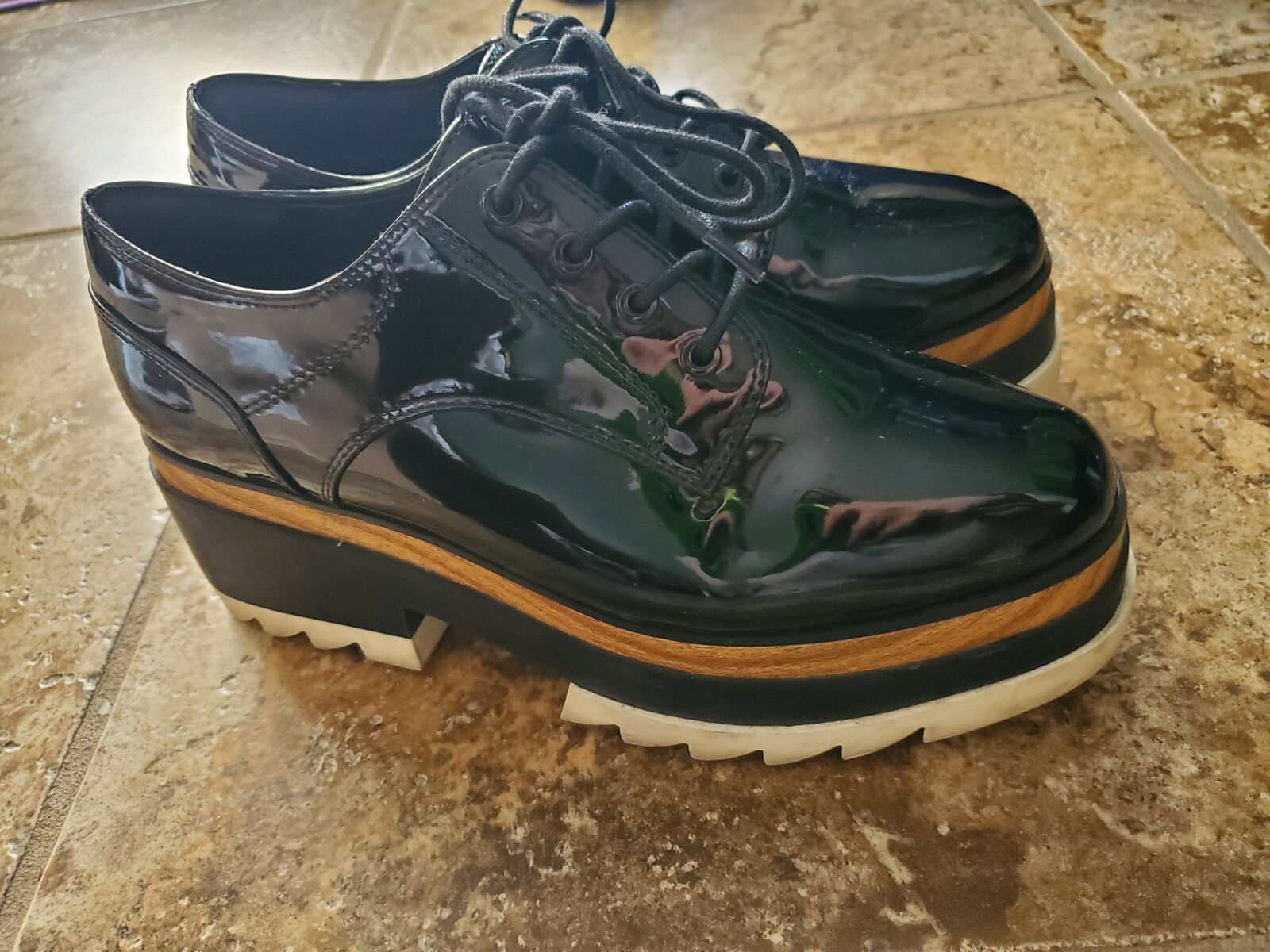 Aldo Shoes Black Blunchan Oxford Platform Shiny Womens Size 8.5