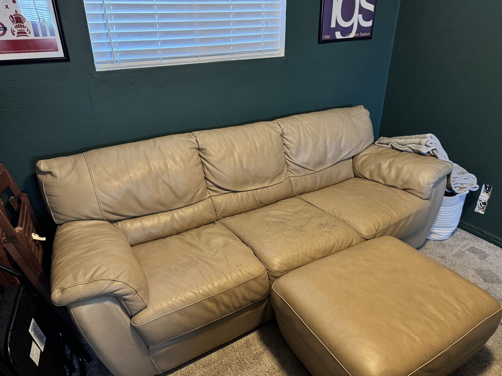 FREE Tan Leather Couch with Matching Ottoman