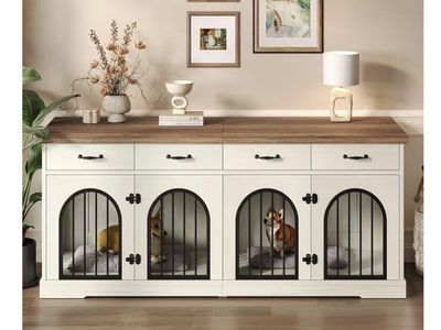 71” Double Dog Crate Furniture for 2 Small and Medium Dogs,XXL Wooden Dog Kennel