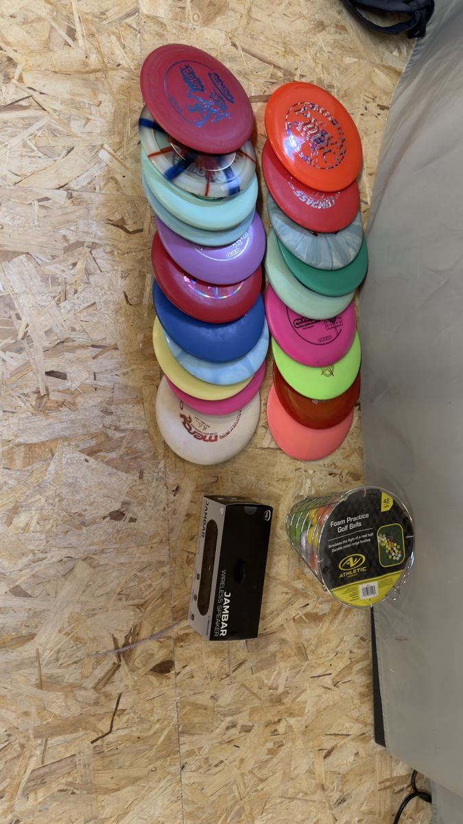 Large Lot of Disc Golf Discs - Various Brands and Colors - Includes Practice Cones and Wireless Speaker