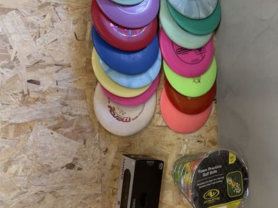 Large Lot of Disc Golf Discs - Various Brands and Colors - Includes Practice Cones and Wireless Speaker
