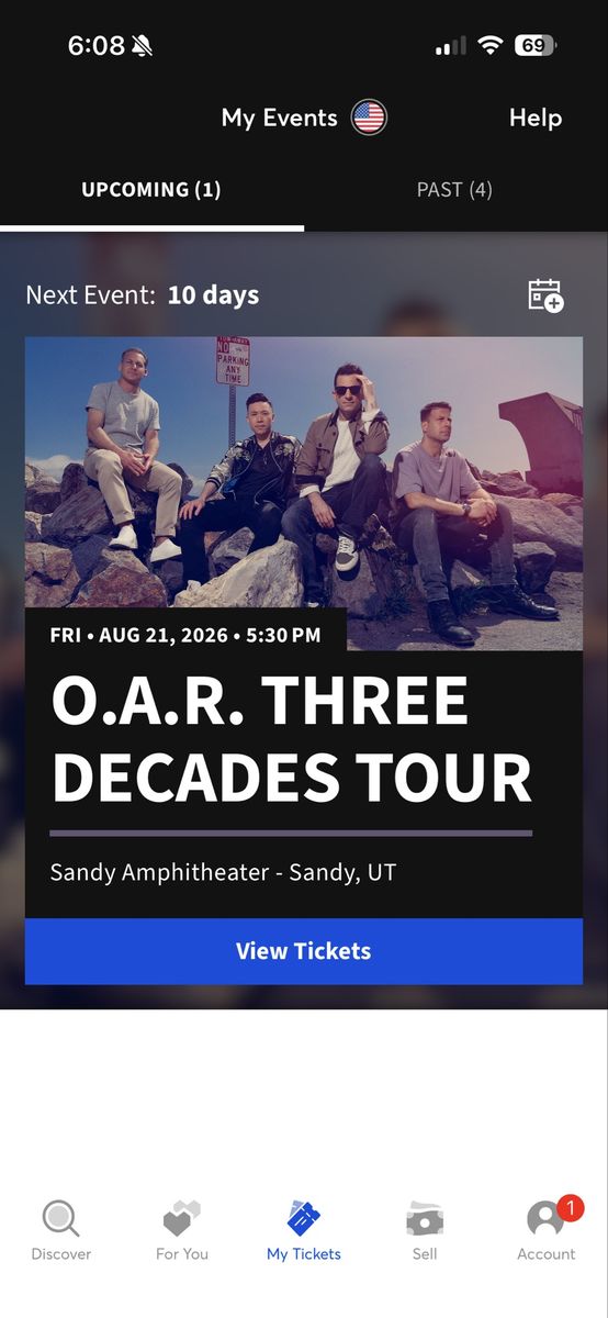 2 O.A.R. Three Decades Tour Tickets - Sandy Amphitheater - Aug 21