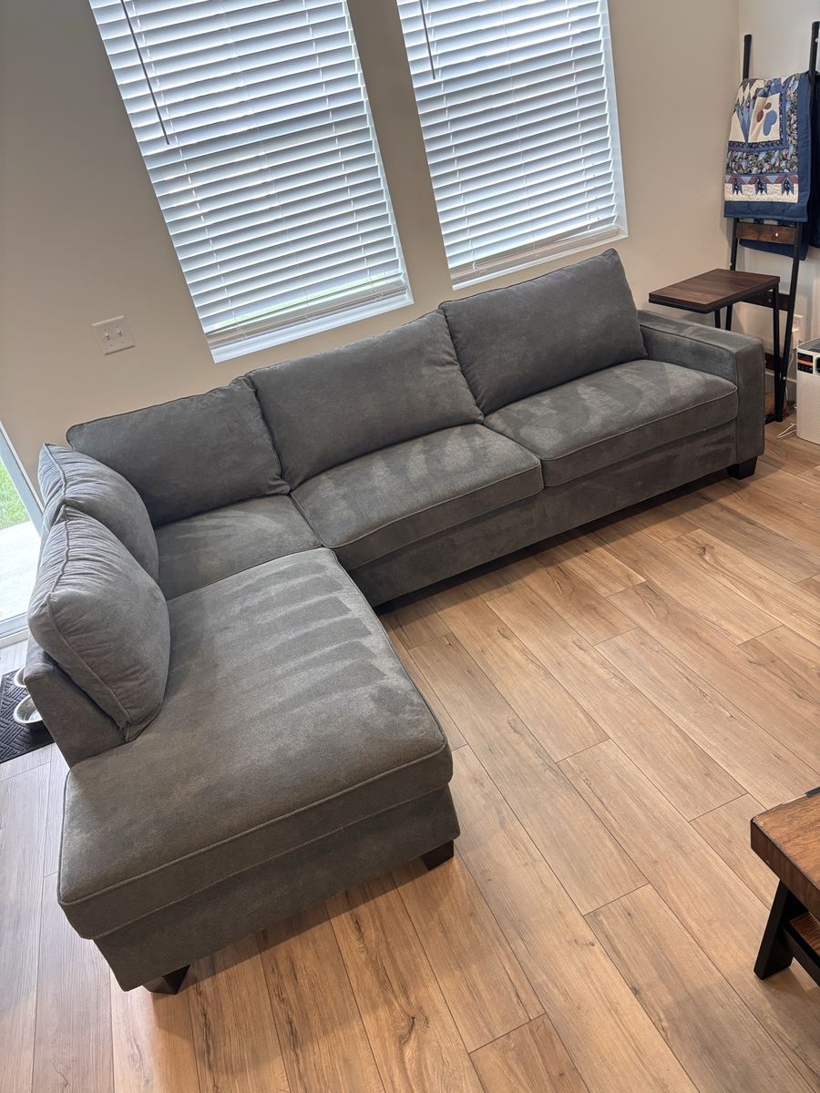 Gray Sectional Couch Sofa with Left Hand Facing Chaise - Good Condition