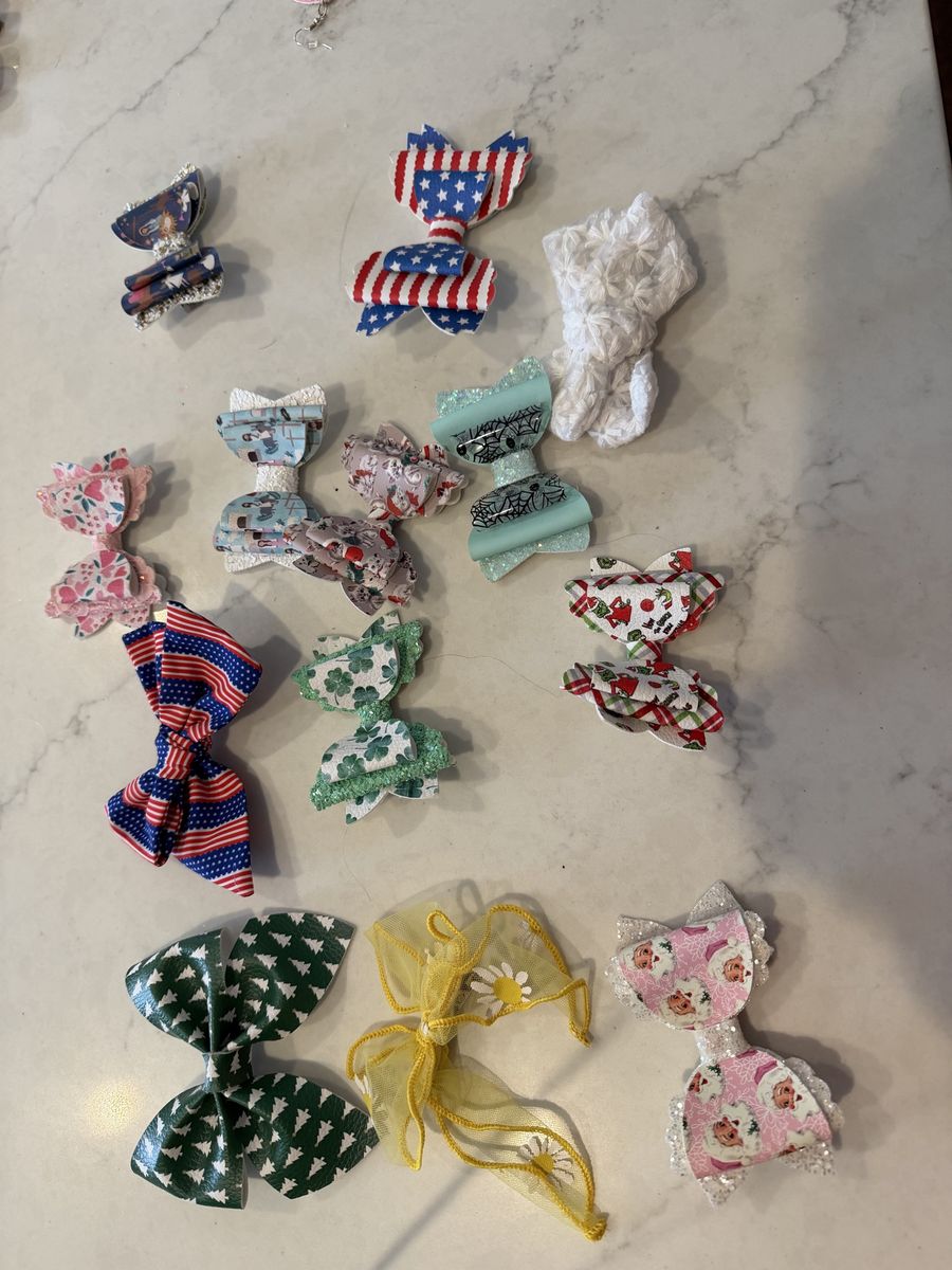 Assorted Girls Hair Accessories Lot - Hair Bows, Faux Leather Clips & Barrettes