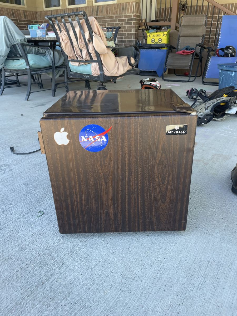 Absocold Mini Fridge Dark Wood Grain Compact Refrigerator