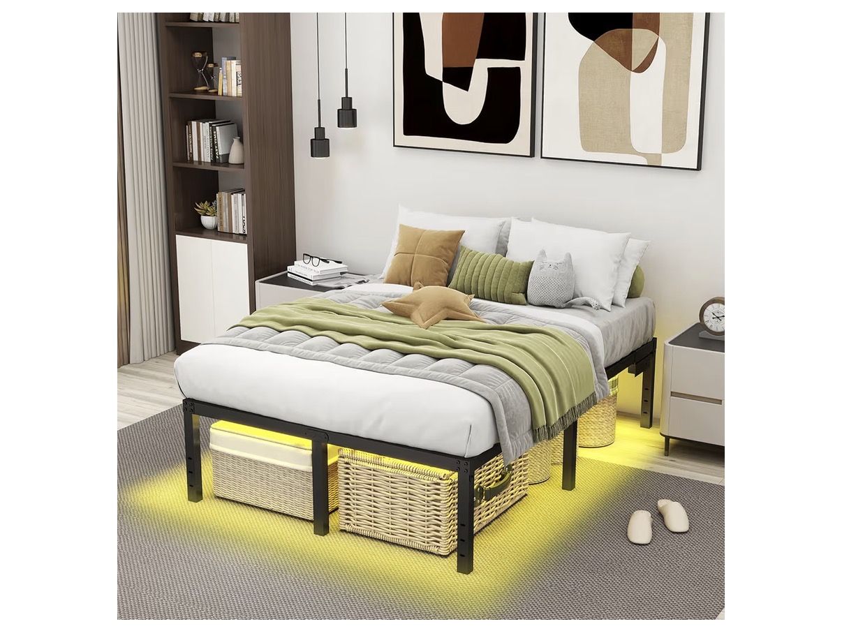 Queen Bed Frame with LED lights & Charging Station