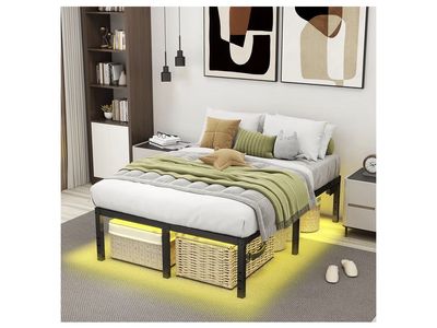 Queen Bed Frame with LED lights & Charging Station
