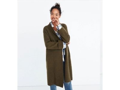 Madewell Rivington Open Front Sweater Coat Heather Elm Green Merino Wool Medium