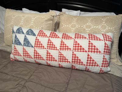 Long Quilted Patchwork Body Pillow Red White Gingham Flag Design