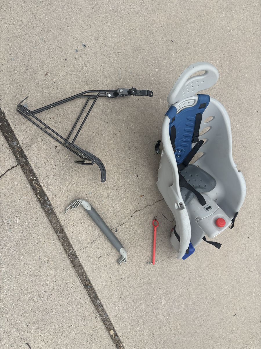 Kids' Rear Mount Bicycle Seat with Rack - Grey/Blue, Good Condition