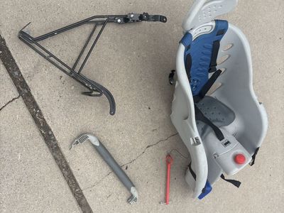Kids' Rear Mount Bicycle Seat with Rack - Grey/Blue, Good Condition