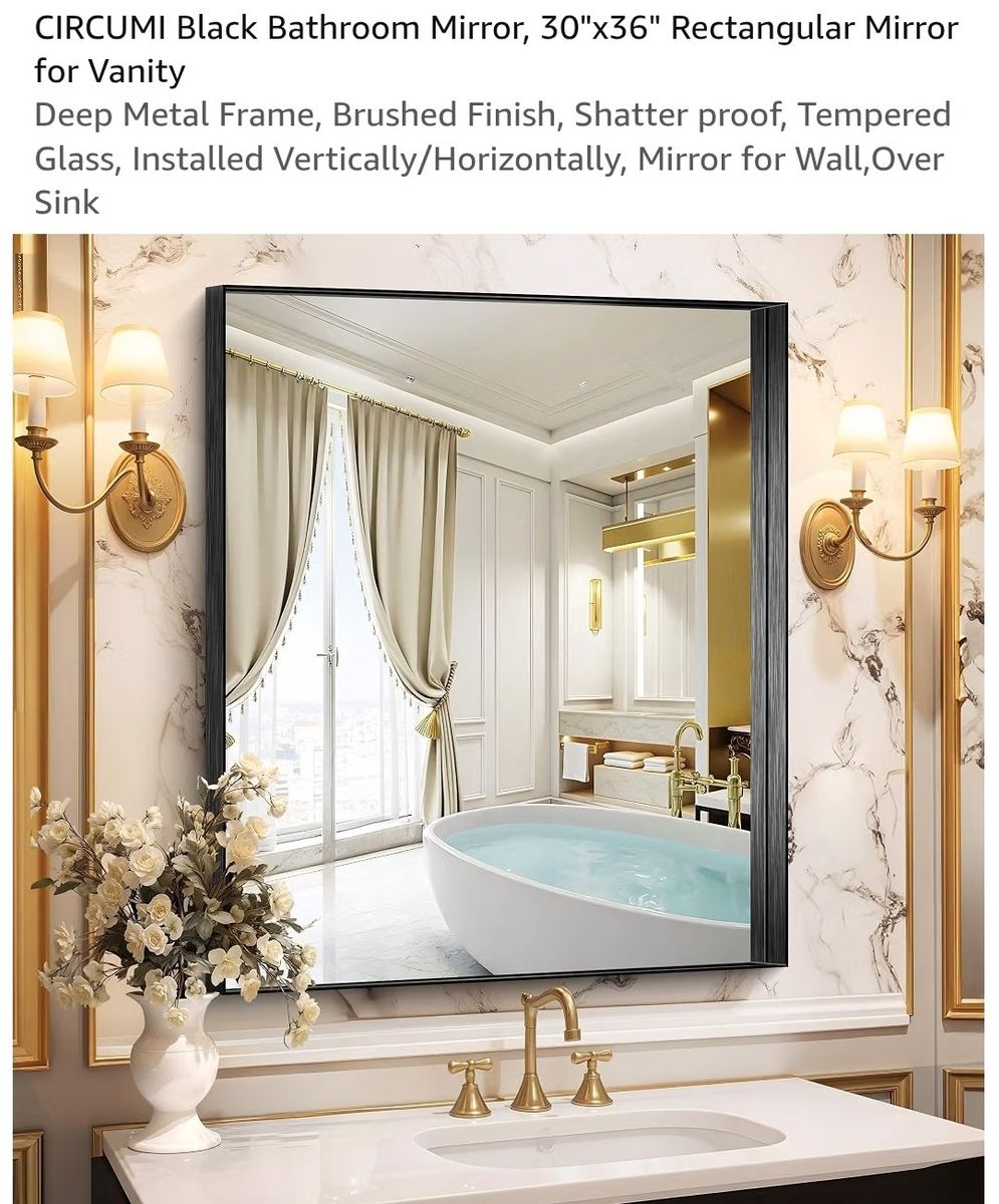 New in box!! CIRCUMI 30"x36" Black Metal Frame Rectangular Vanity Wall Mirror 2 available