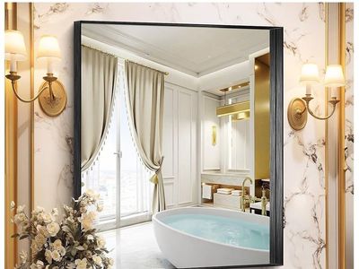 New in box!! CIRCUMI 30"x36" Black Metal Frame Rectangular Vanity Wall Mirror 2 available