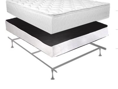 White Mattress, Box Spring & Bed Frame Set - Used Condition