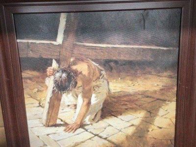 Framed Jesus Carrying Cross Painting Religious Christian Wall Art Decor