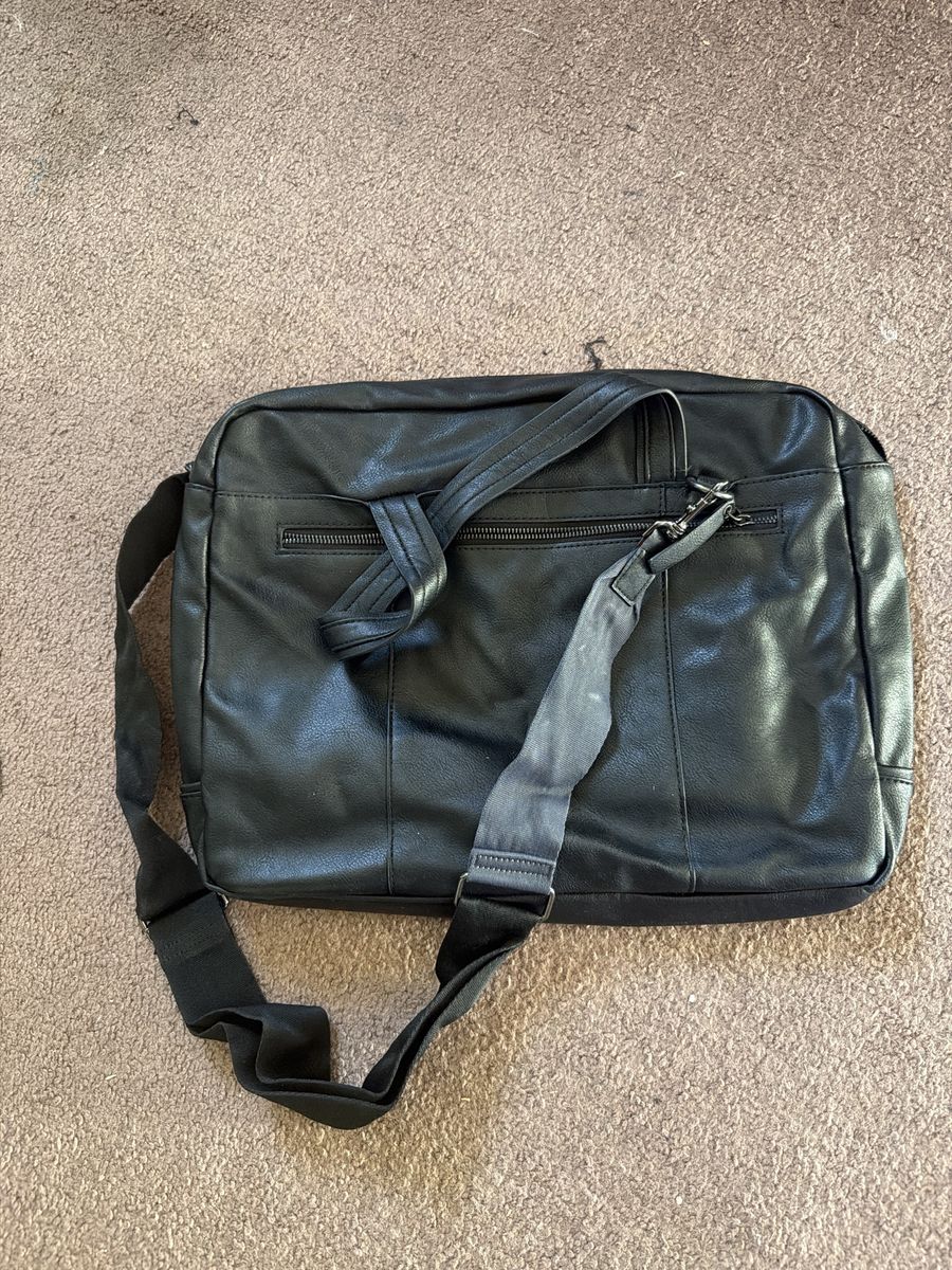 Black Faux Leather Messenger Briefcase Laptop Bag with Adjustable Strap