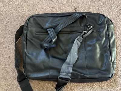 Black Faux Leather Messenger Briefcase Laptop Bag with Adjustable Strap