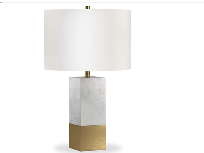 New in Box 21.5" Tall Table Lamp with Fabric Shade in Marble and Brass/White, Lamp, Desk