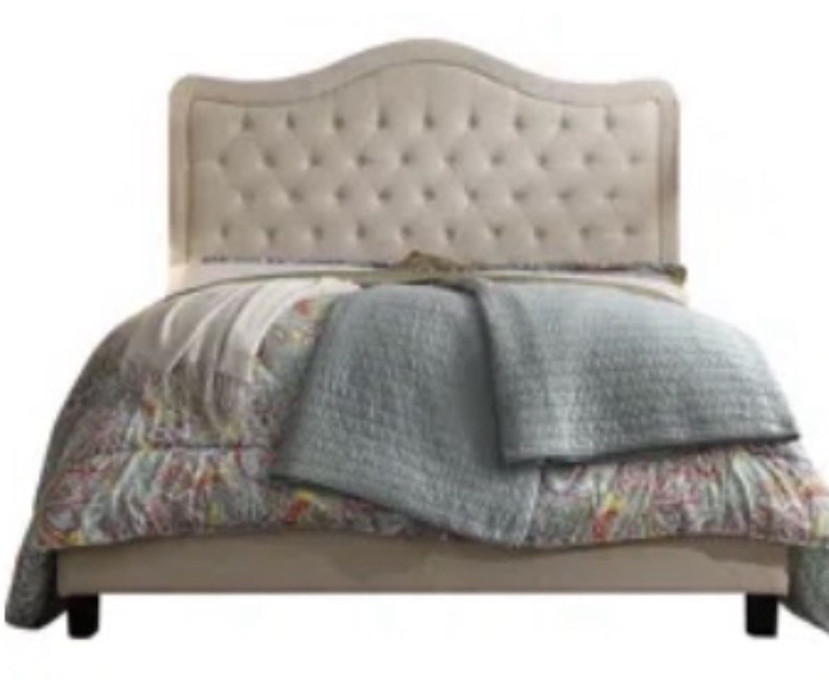 King Size Tufted Upholstered Bed with Mattress and Box Spring - Beige