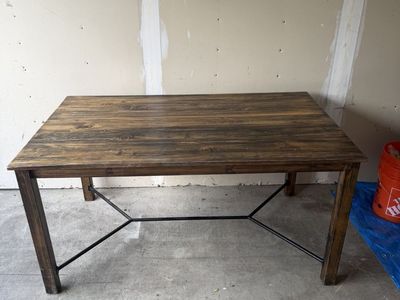 Rustic Industrial Wooden Dining Table with Metal Stretcher Base