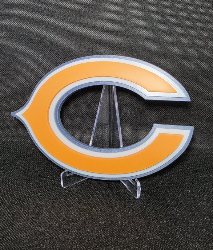Custom 3D Printed Chicago Bears C Logo | Orange, Blue & White Desktop Decor/Gift