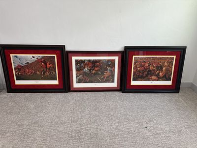 Framed Arnold Friberg Football Prints - Set of 3 (O.J. Simpson, The First Game) with Red Matting