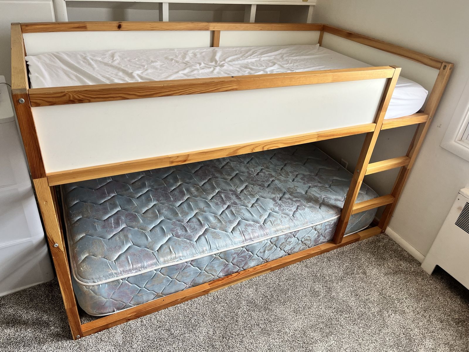 Sturdy Wood & White Bunk Bed Frame - Space-Saving Twin Over Twin Design, Good Condition