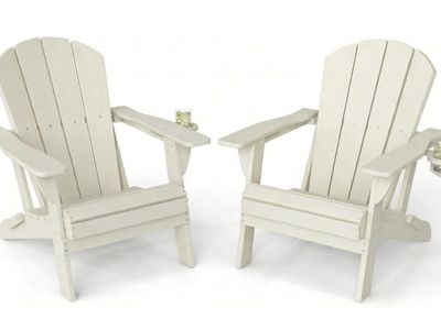 NEW Folding Adirondack Chairs Set of 2 Portable HDPE Weather Resist Outdoor Patio Wooden Textured