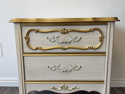 Beautiful Vintage 1970s French Provincial Nightstand – Cream & Gold