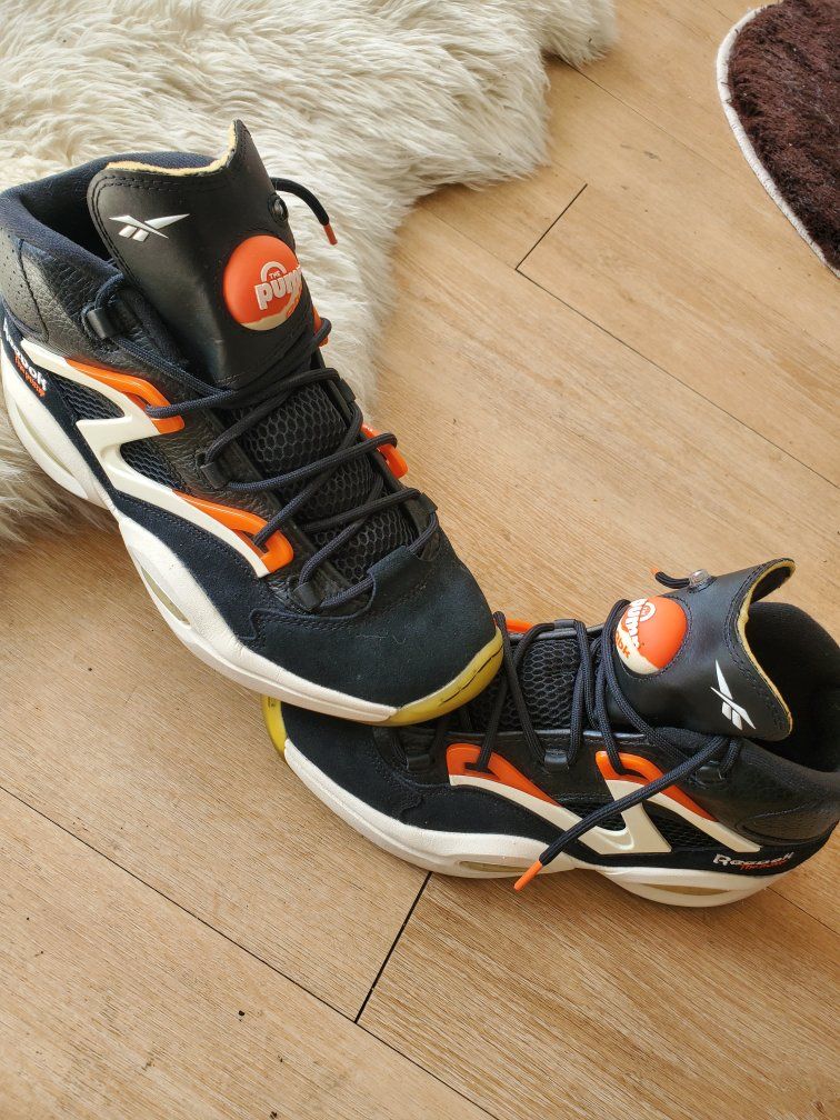 Reebok The Pump Omni Zone II Basketball Shoes Men's Size 10 Black/Orange/White