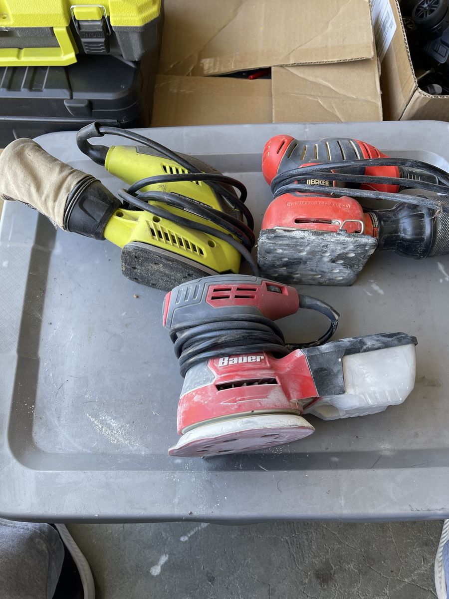Lot of 3 Used Sanders: Bauer, Black & Decker, and Ryobi Orbital/Palm Sanders $40 for all