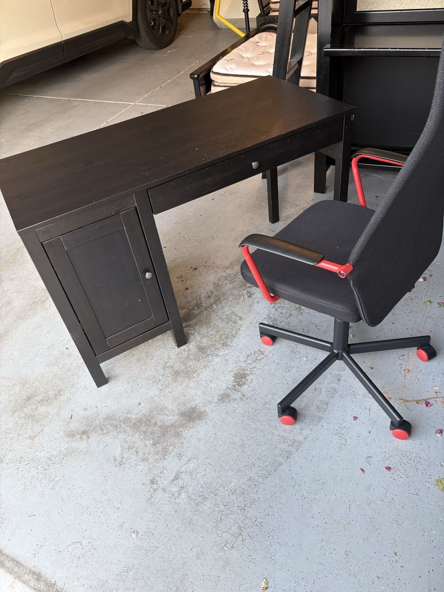 Kids Black Wooden Desk with Storage Cabinet and Drawer plus Mesh Office Chair Set