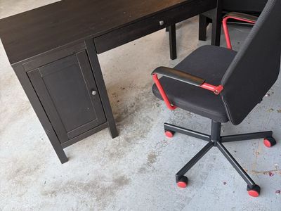 Kids Black Wooden Desk with Storage Cabinet and Drawer plus Mesh Office Chair Set