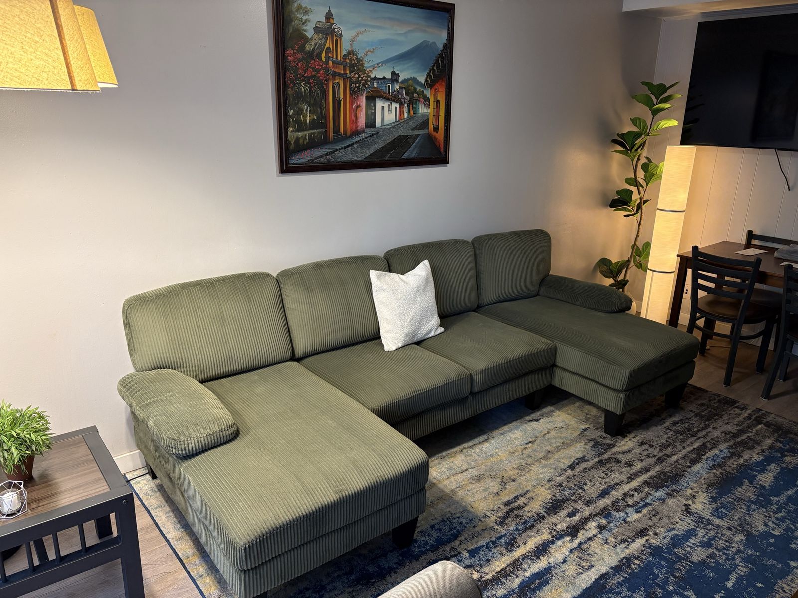 Green U-Shaped Sectional Couch