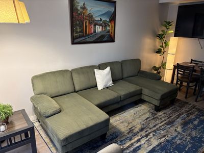 Green U-Shaped Sectional Couch