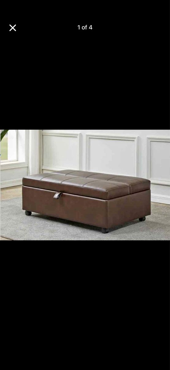 Murphy Brown Faux Leather Ottoman with Pull-Out Bed - Brown, Tufted, Multi-functional