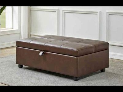 Murphy Brown Faux Leather Ottoman with Pull-Out Bed - Brown, Tufted, Multi-functional