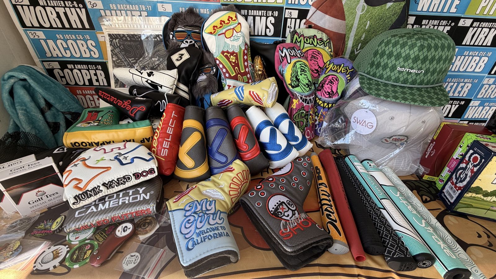 Assorted Golf Accessories: Headcovers, Grips, Hats