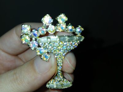 Rhinestone Chalice or Goblet Brooch with Aurora Borealis Crystals